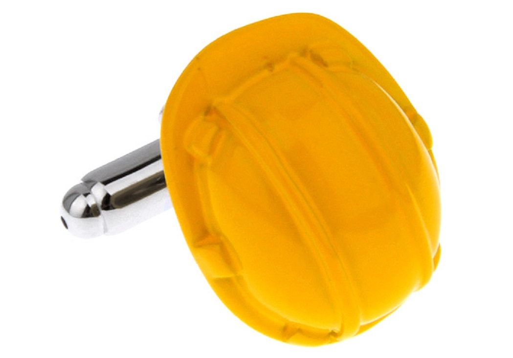 Construction Hard Hat Pair Cufflinks Wedding Fancy Gift Box & Polishing Cloth