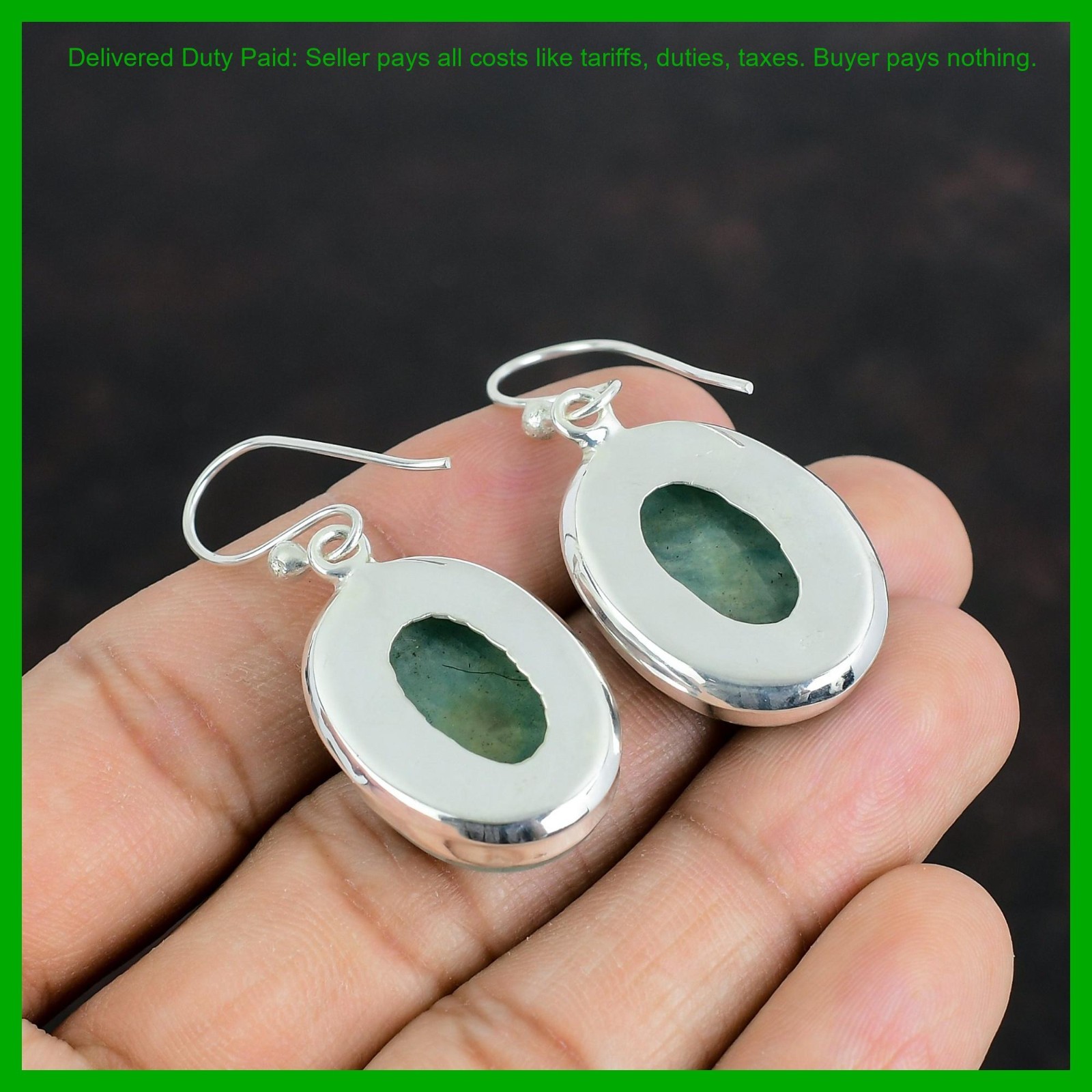 Oval Amazonite Gemstone Dangling Handcrafted Artisan Earrings Jewelry 925 Silver