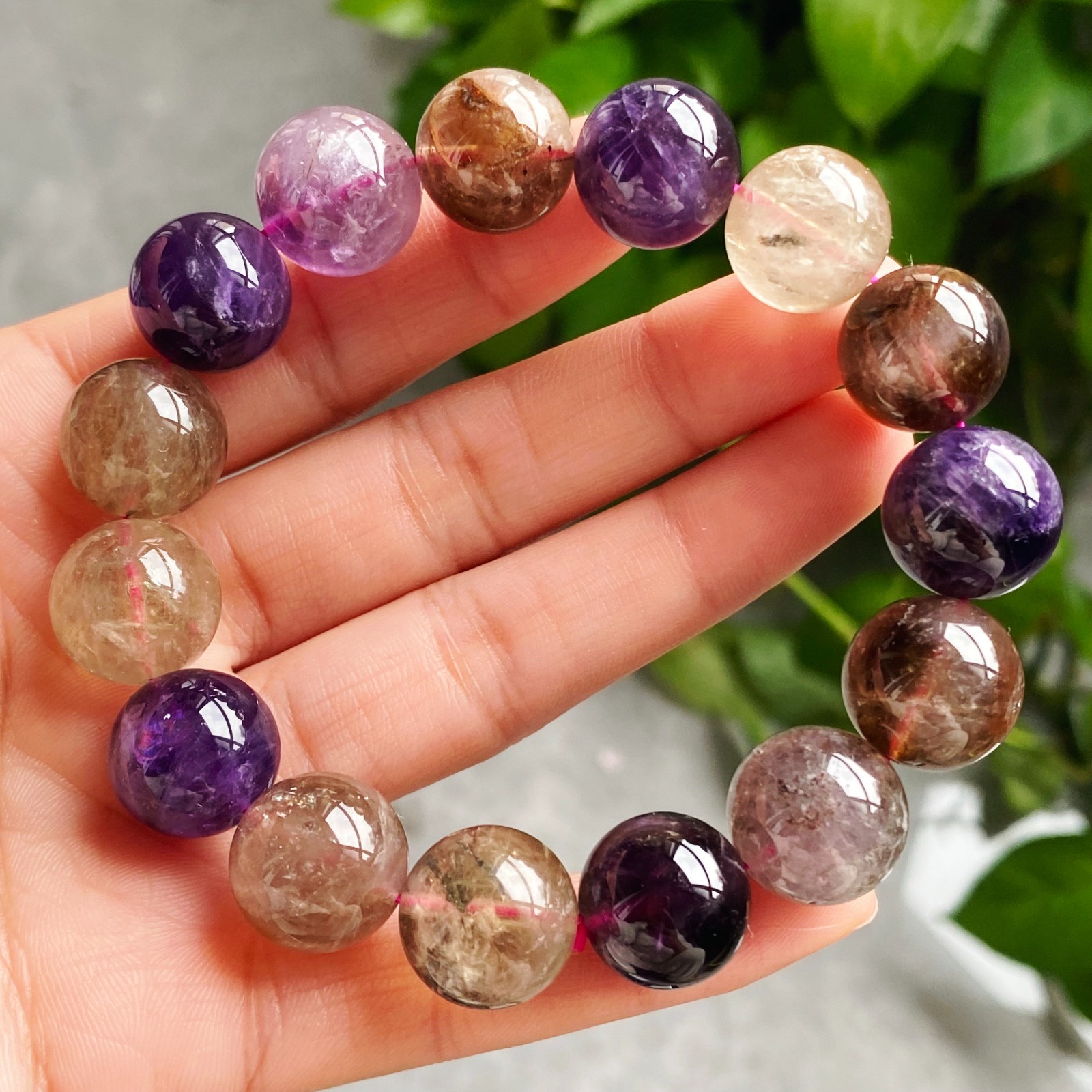 13.8-14.7mm Natural Auralite 23 Crystal Quartz Beads Bracelet 2552