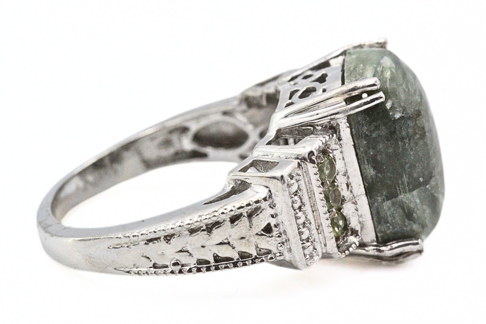 STS Karis Rhodium Plate Contemporary Green Opal HSN Cocktail Ring Sz 7