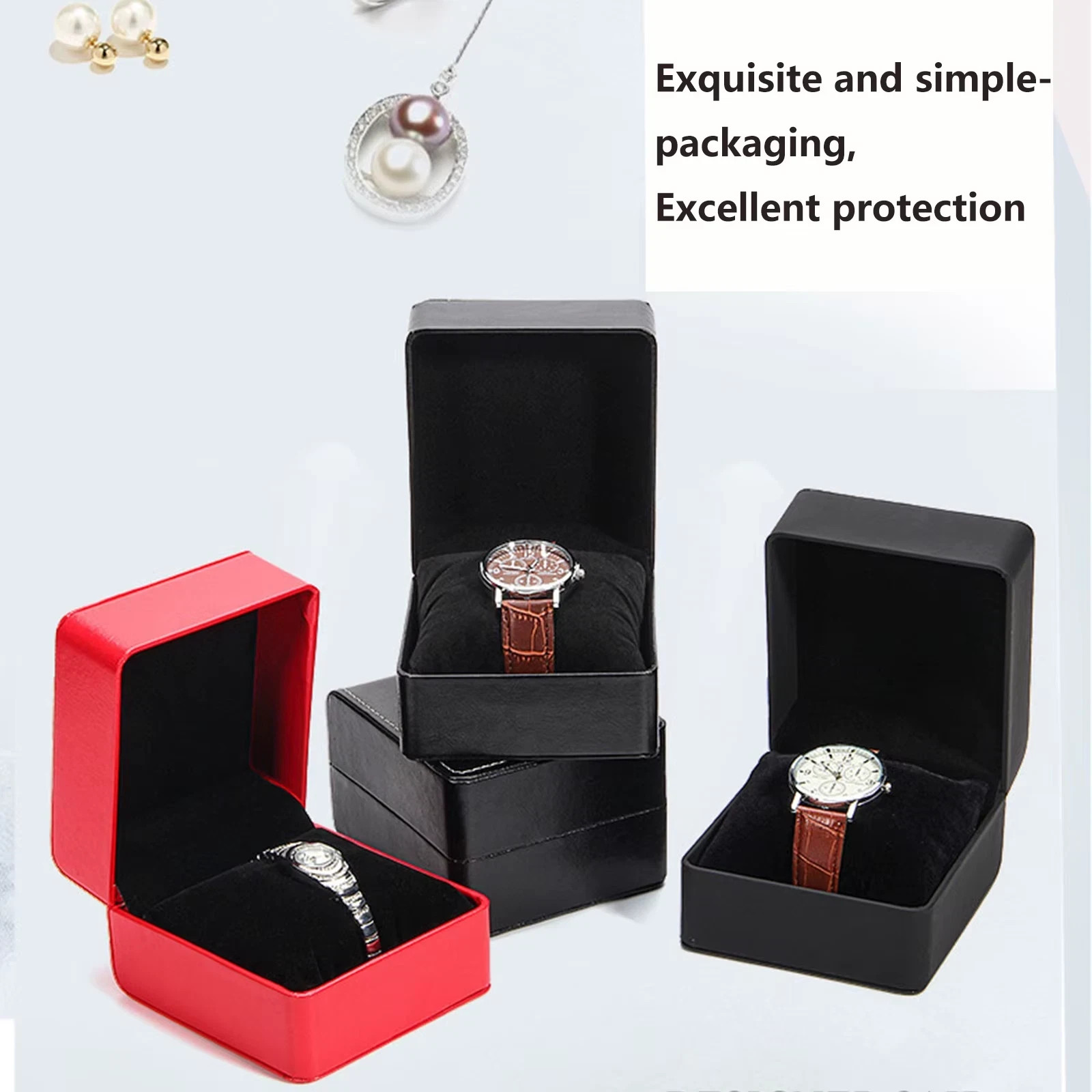 Single Watch Gift Box with Pillow PU Leather Wristwatch Display Case Organizer f