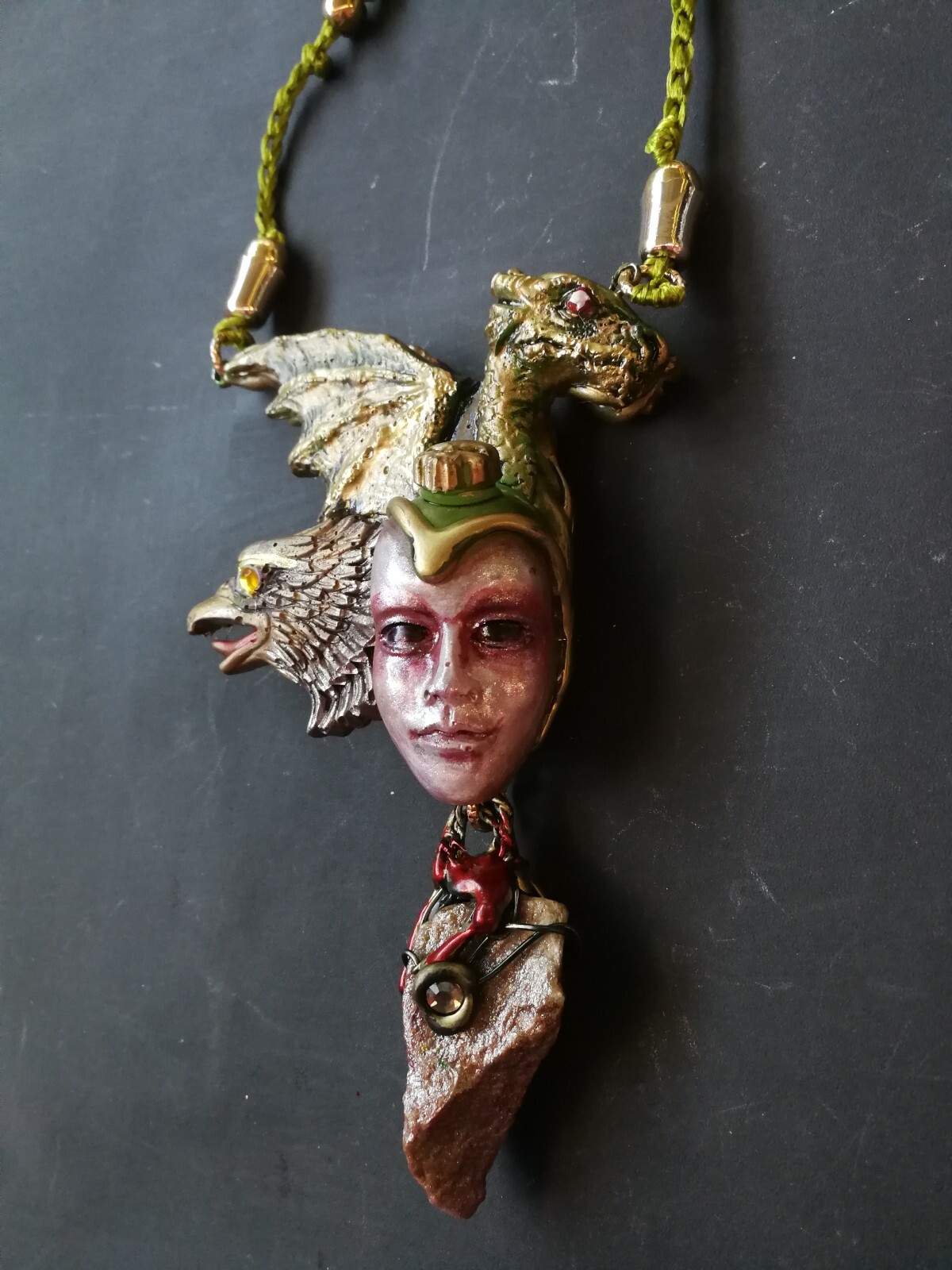 Bune Demon Gothic Talisman Satanist Pendant Devil Amulet Necklace Dragon Eagle