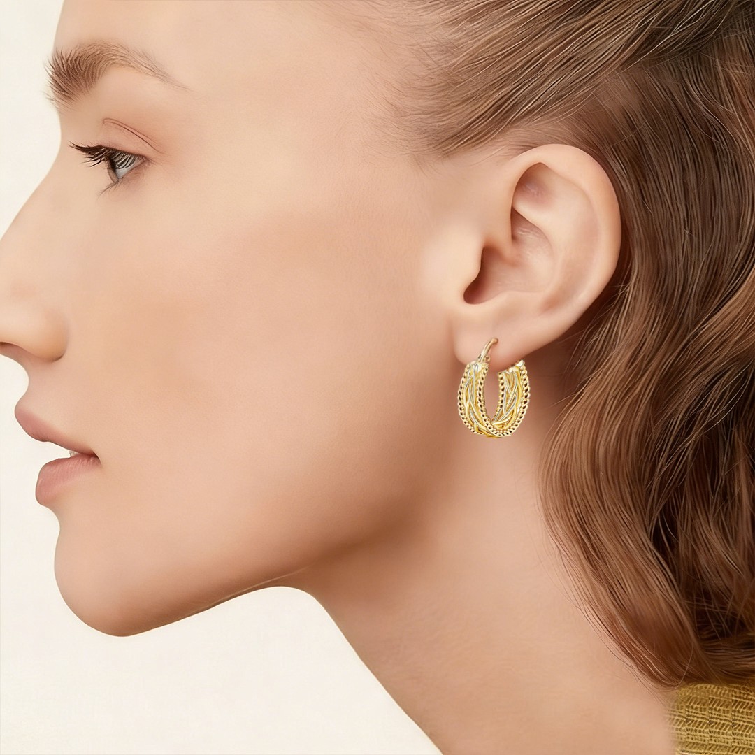 14K Gold Twisted Chunky Hoop Earrings 23mmx9mm Thick Unique Jewelry Women Gift