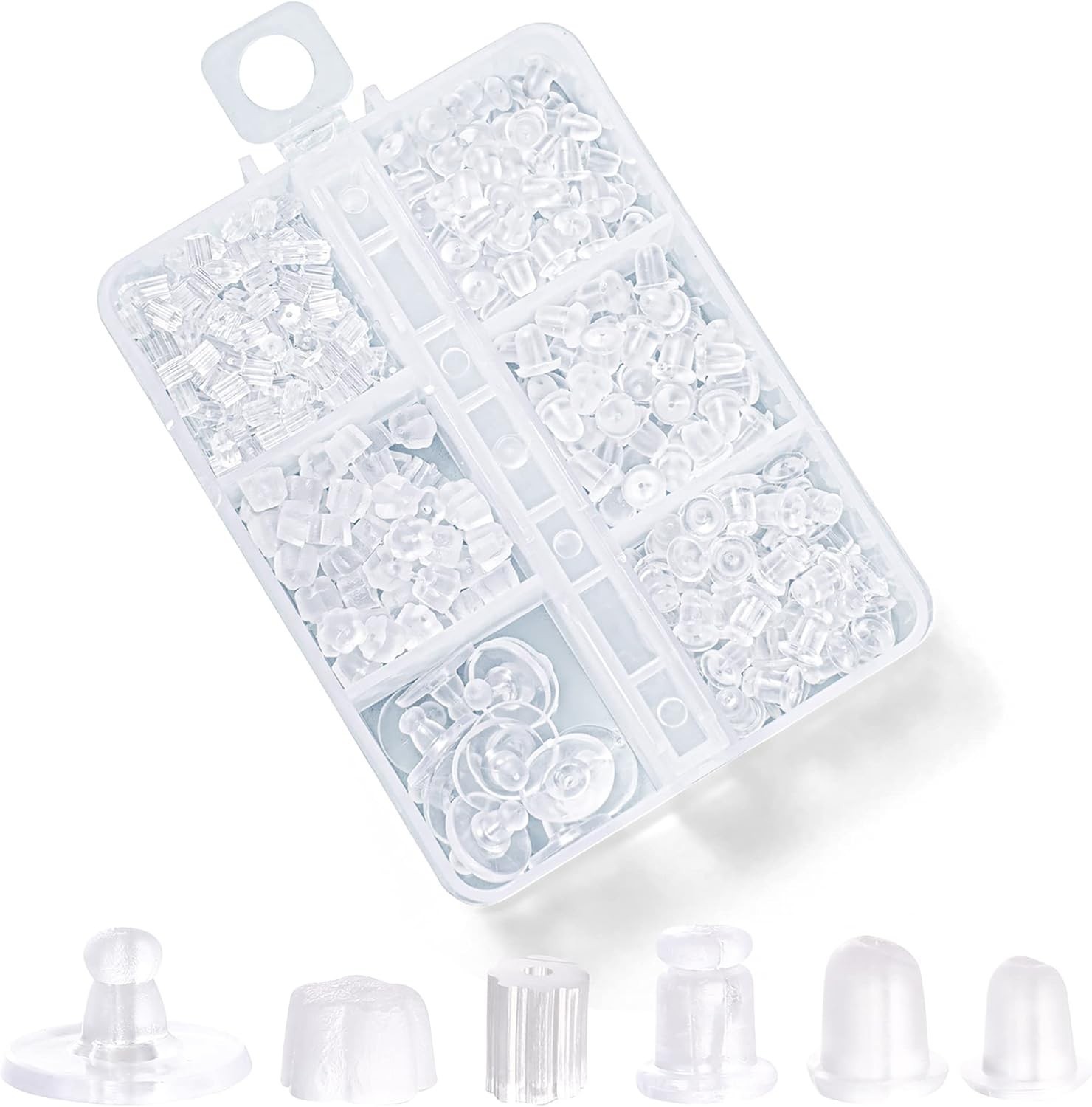600 Pcs Hypoallergenic Silicone Earring Backs, Soft and Lightweight in 6 Styles