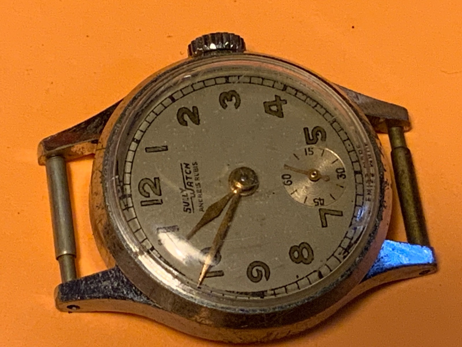 sully watch swiss made fond acier inoxydable 0669 ANCRE 15 RUBIS & baby handRARE