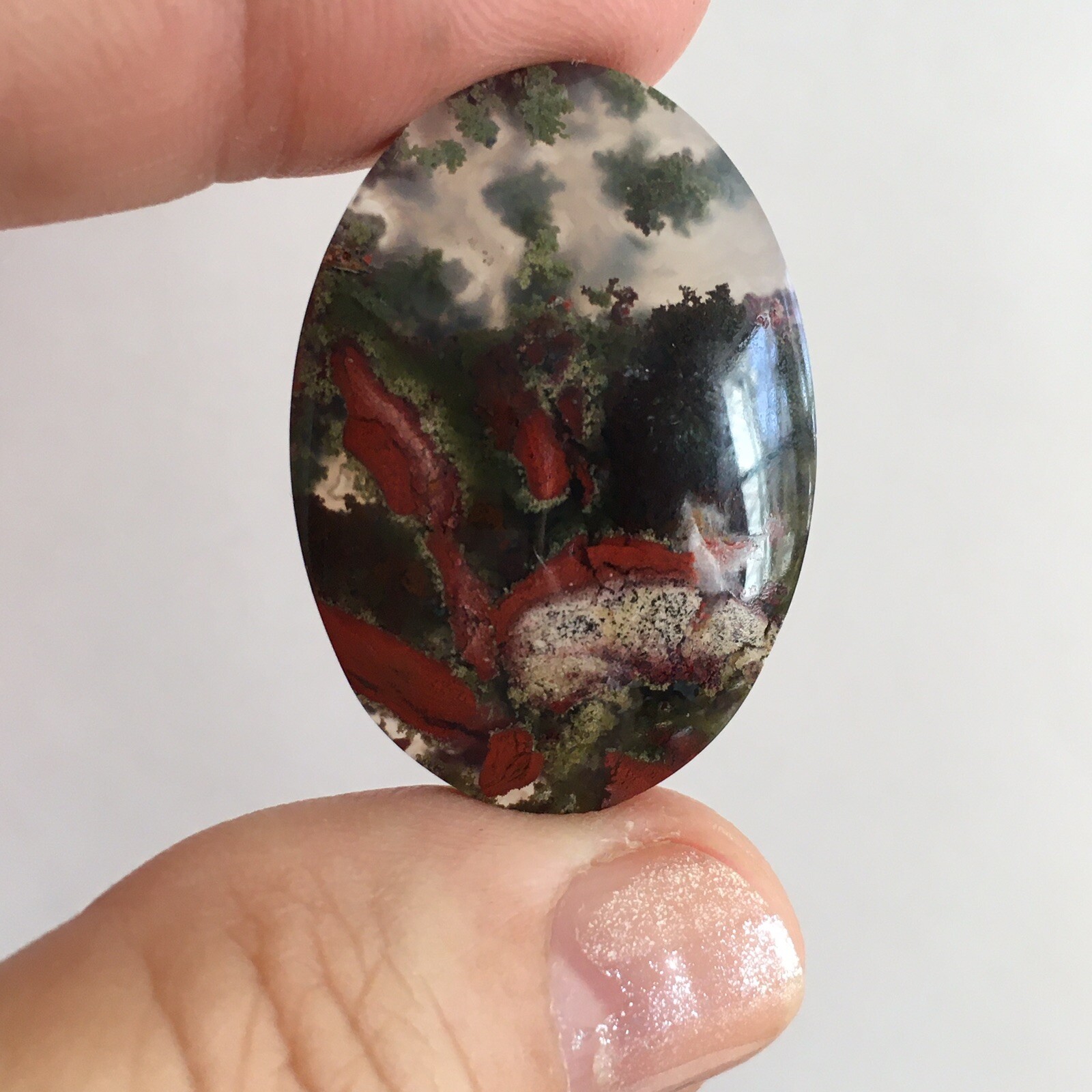 31.7×22.5x6mm Fine Garden Moss Agate Oval Cabochon Loose Picture Stone