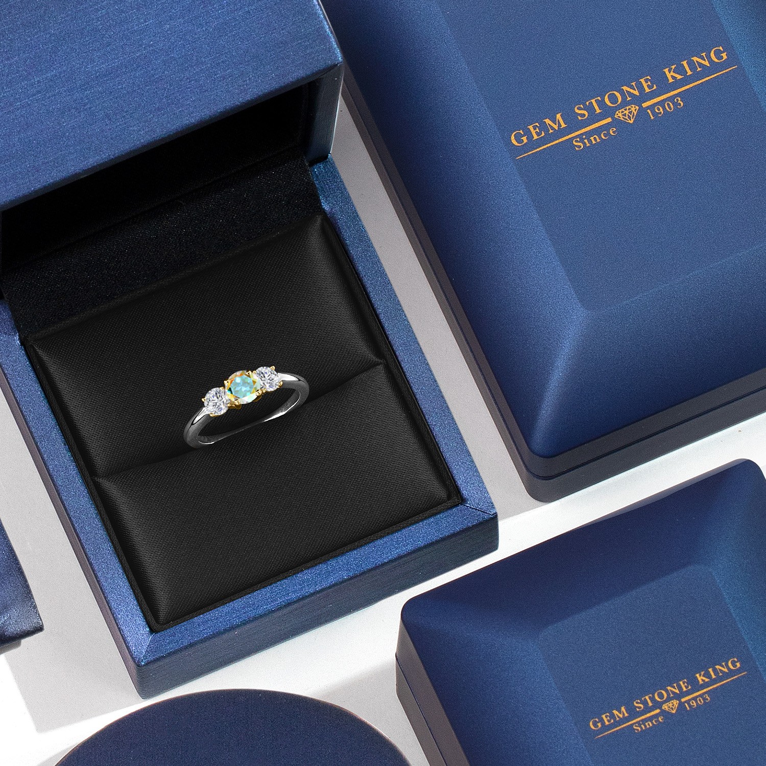 925 Silver and 10K Yellow Gold Mercury Mist Mystic Topaz and Lab Grown Diamond