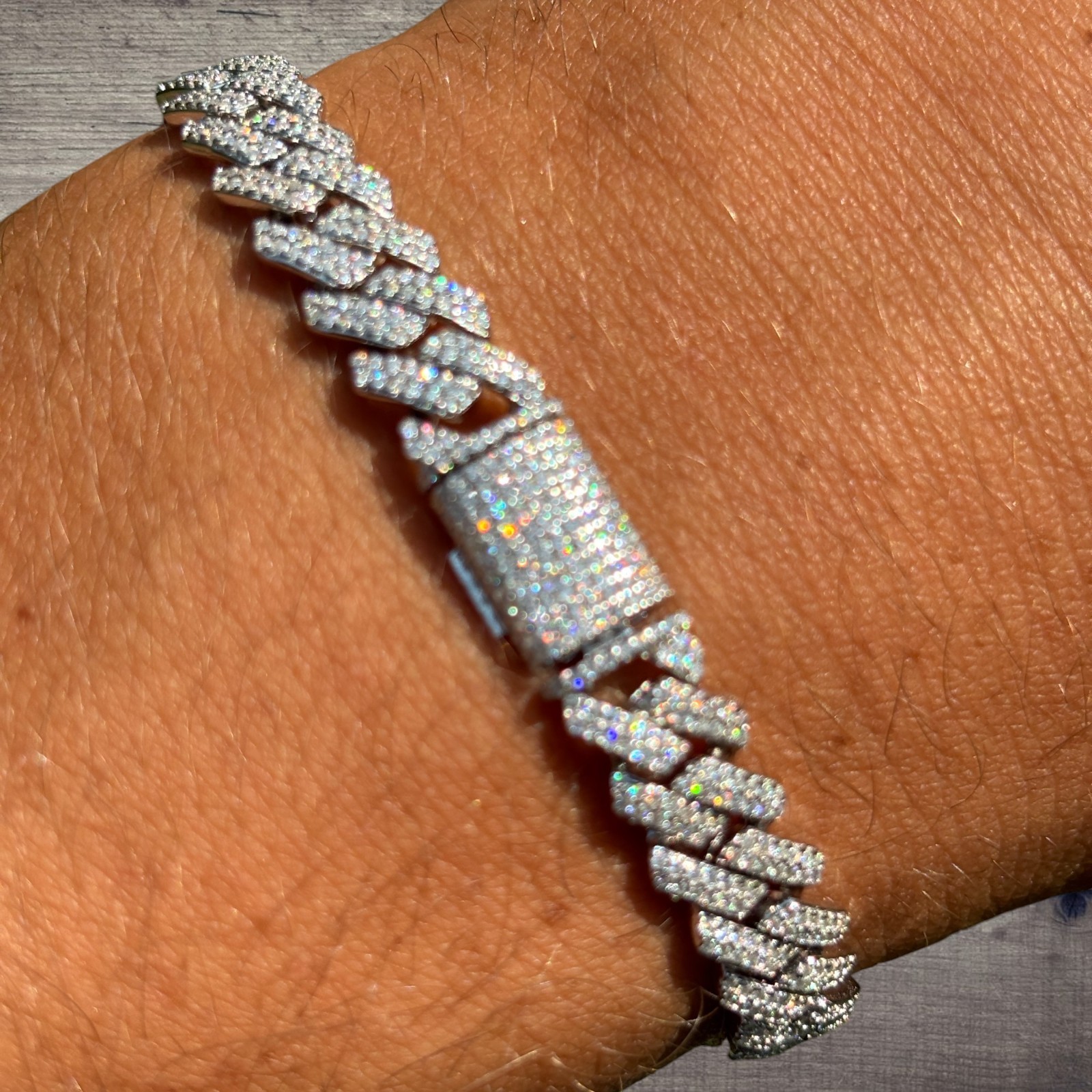 8mm Moissanite Cuban Prong Bracelet – 925 Sterling Silver or 14k Gold/Rose/Black