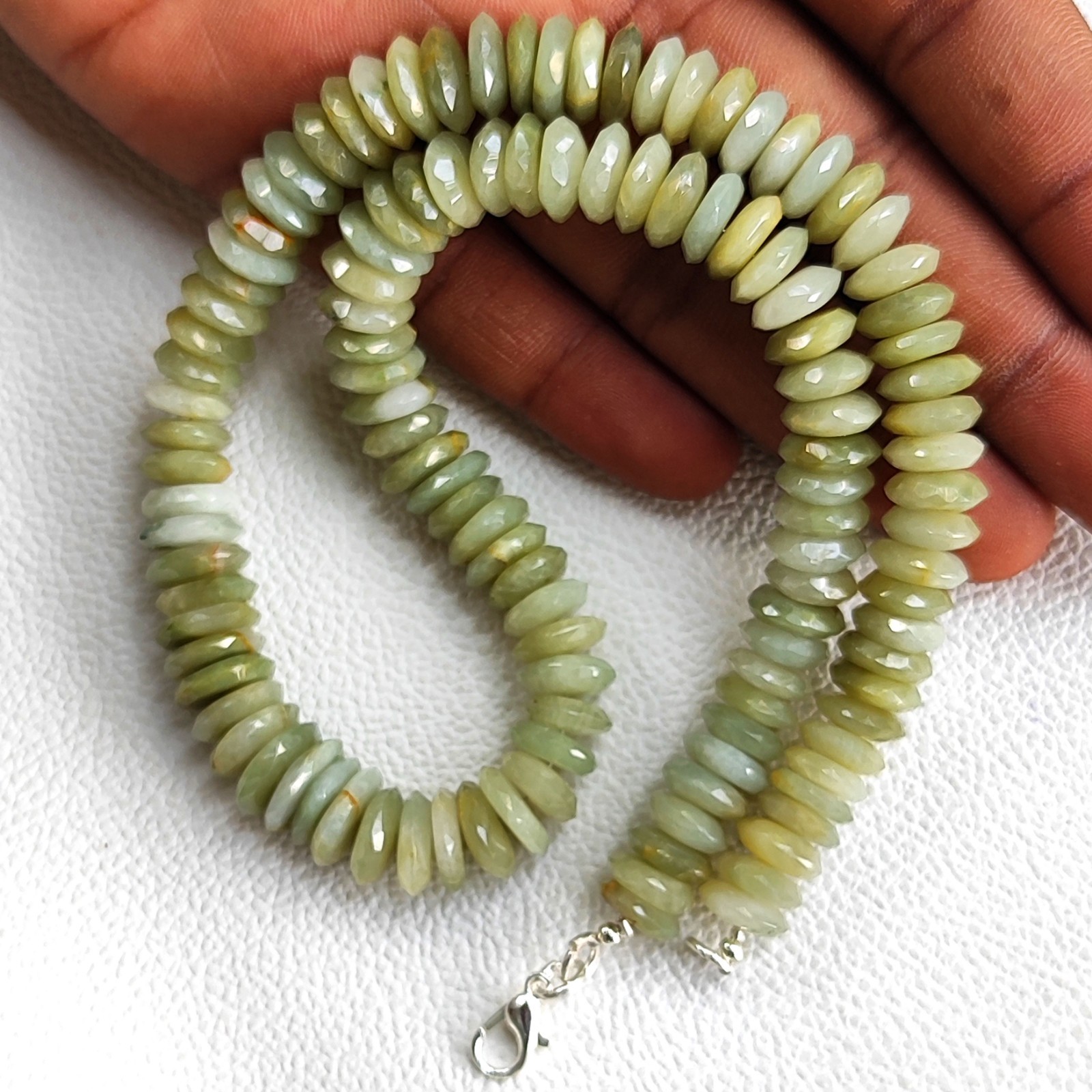 Natural Chrysoberyl Cats Eye 9-11mm Faceted German Cut Beads Necklace 16″ India
