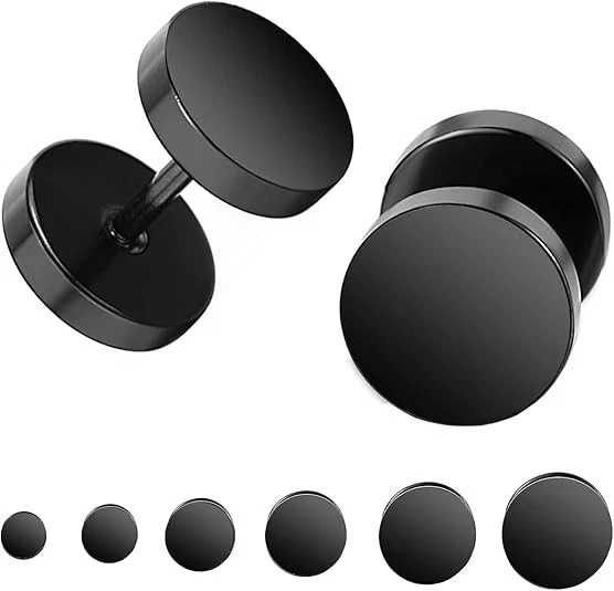 Aretes Para Hombre Y Mujer Stud Negros Ronda Acero Inoxidable 6 Pares 5Mm-10Mm