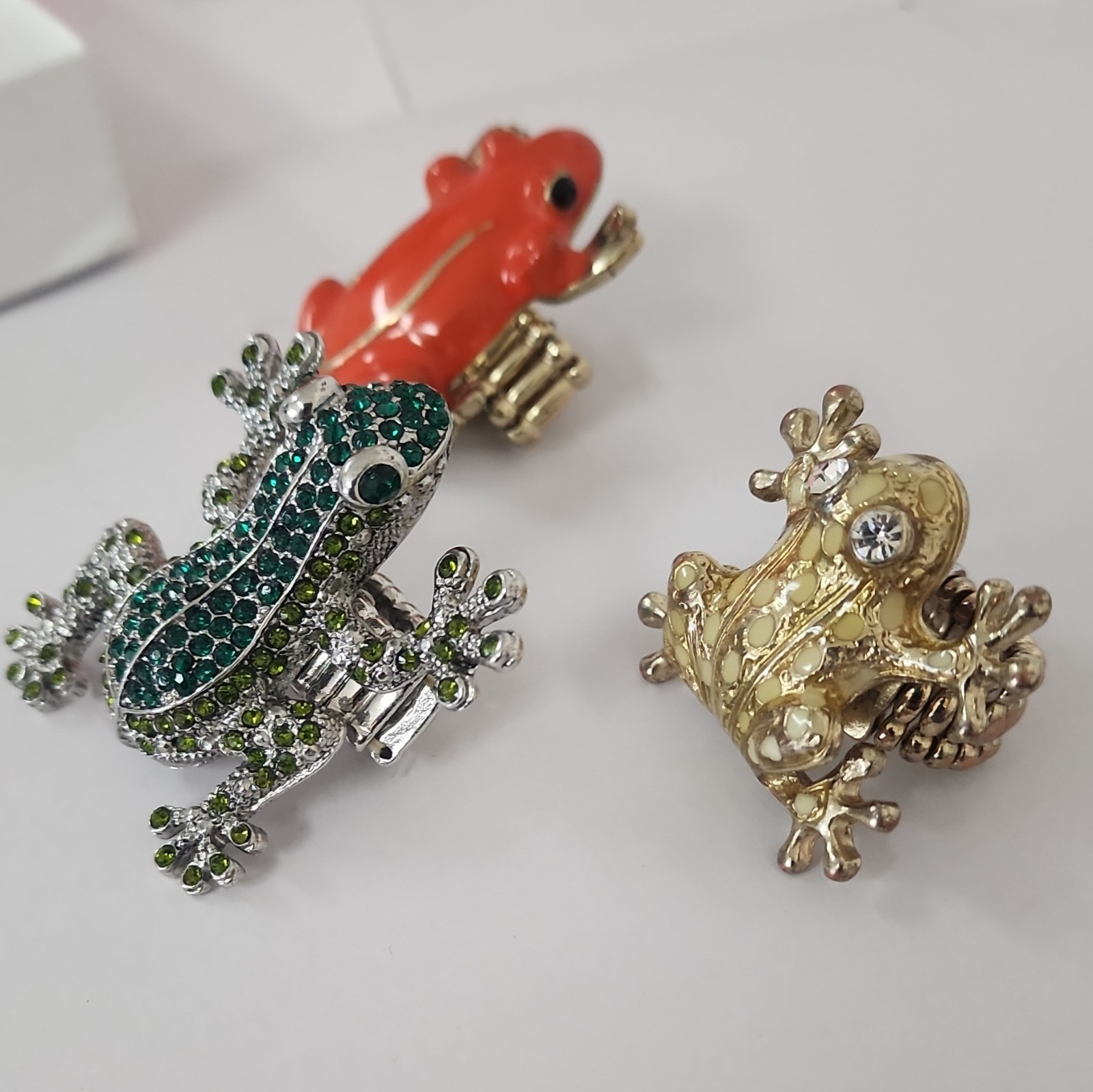 3pc Frog Stretch Band Ring Set Enamel & Rhinestone Pavé Multicolor Animal Nature