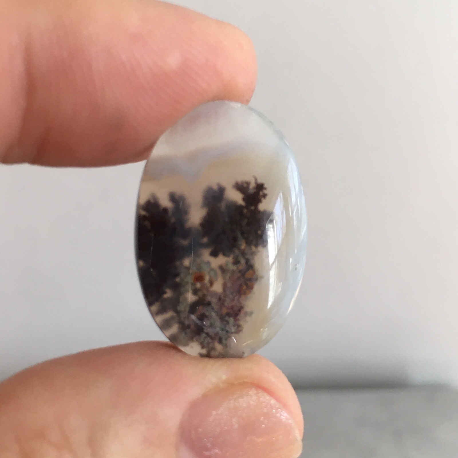 23.3×15.7x5mm Fine Silver Garden Moss Agate Oval Cabochon Loose Picture Stone