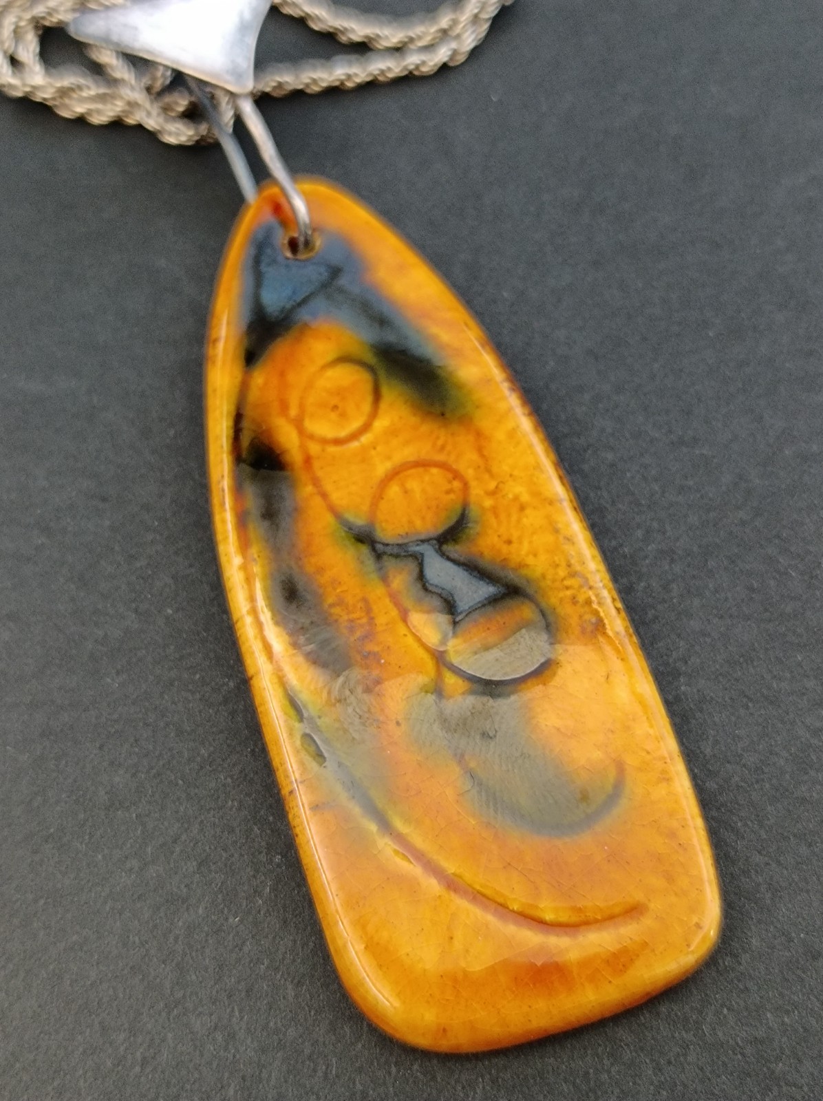 VTG Silver Modernist Israeli Enamel Necklace Abstract 60s 7Os Mustard Yellow 925