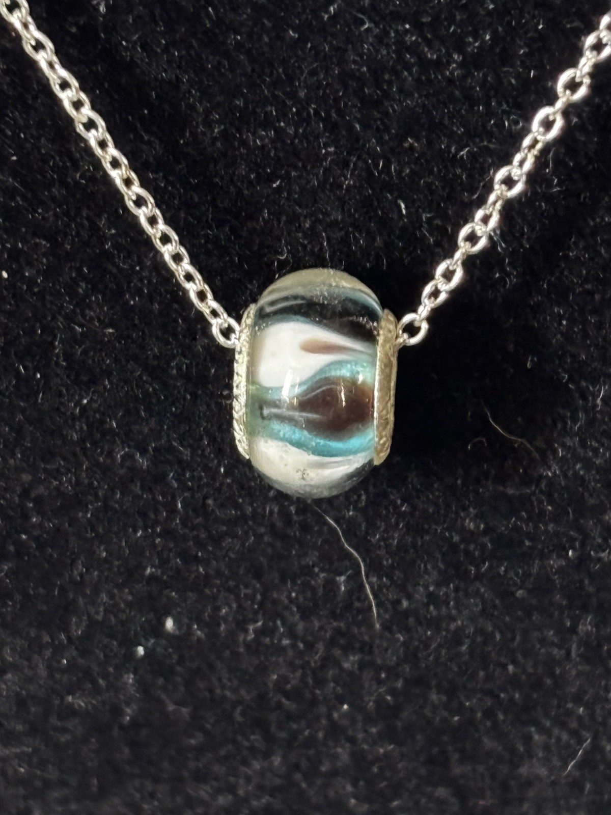 Pandora ALE 925 Sterling Silver Murano Glass Charm Necklace Blue Swirl Gift