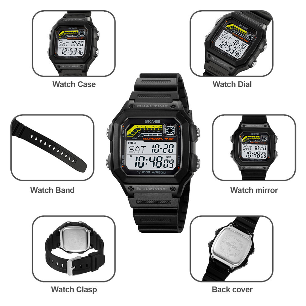 SKMEI Men Digital Watch Weekdate LED Wristwatch Male Steel Countdown Boy Watches