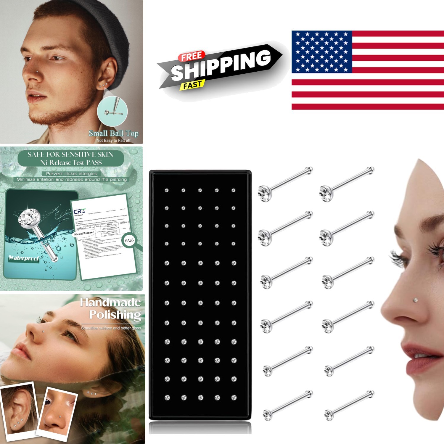 Lightweight Stainless Steel Nose Rings 20G 22G Comfortable for Everyday Use
