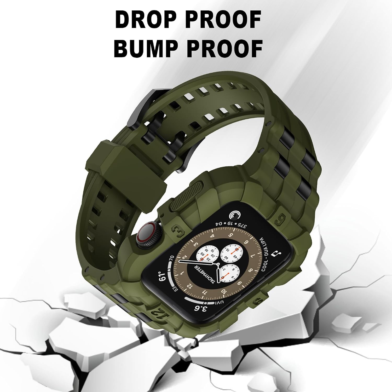 Rugged Apple Watch Case Army Green 45mm 44mm 42mm Compatible Series 9 8 7 6 5 4