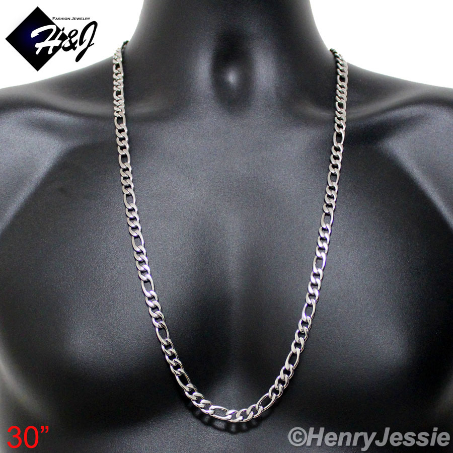 18-40″MEN’s Stainless Steel 7mm Silver Figaro Link Chain Necklace Bracelet SETS