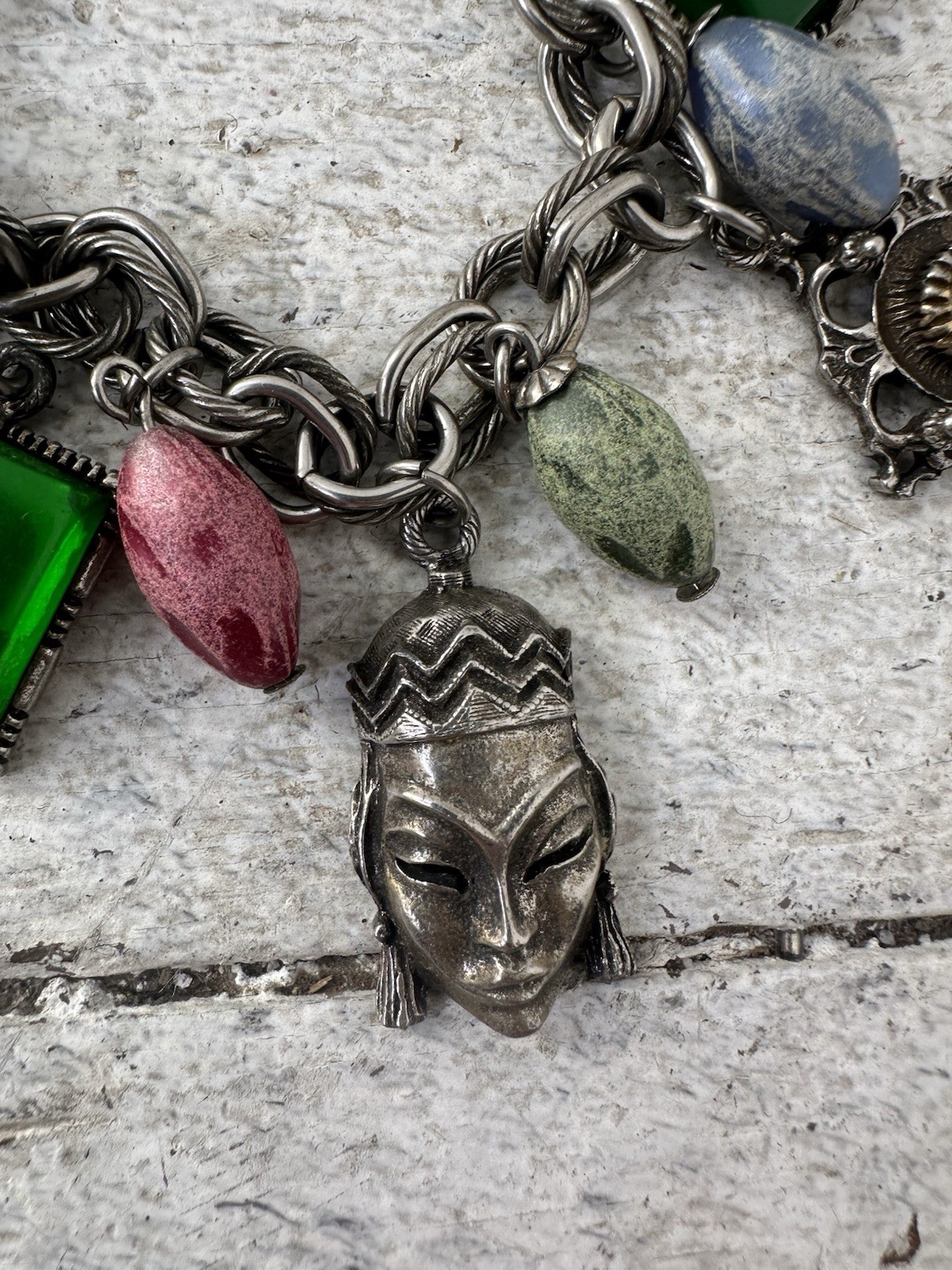 Vintage 60s Asian Inspired Face Charm Bracelet