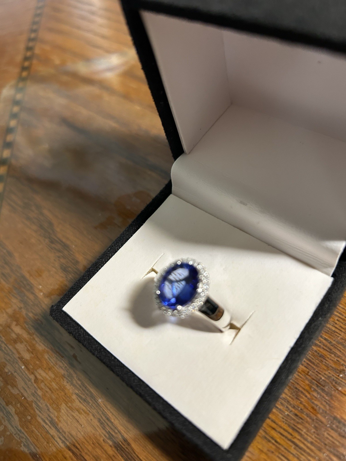 3.75 CT AAAA BLUE VIOLET TANZANITE Halo Of 24 Round White Diamonds In 950 Plat