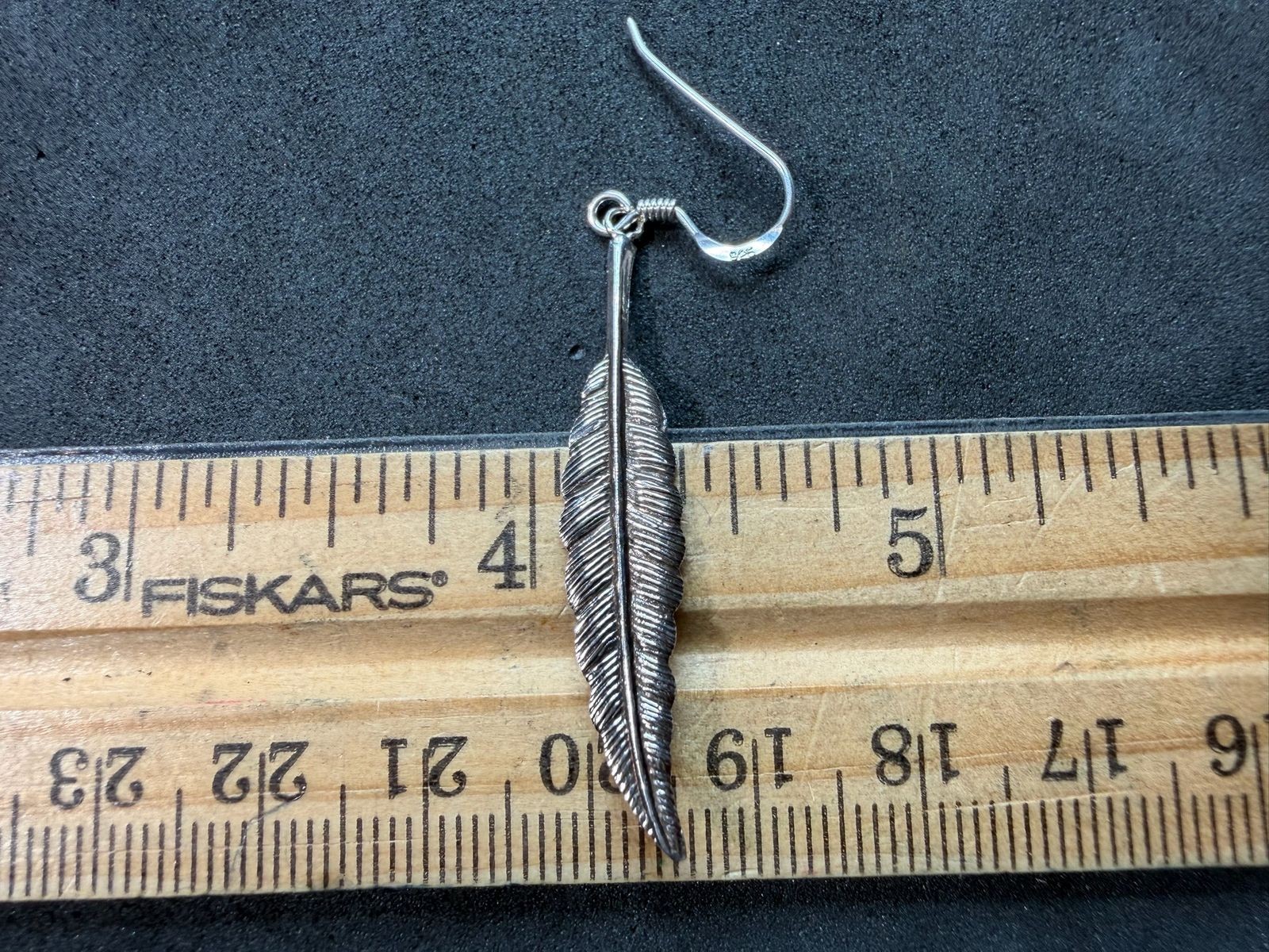 1.58g Vintage Sterling Silver 925 Feather Dangle Drop Earrings Boho Style M