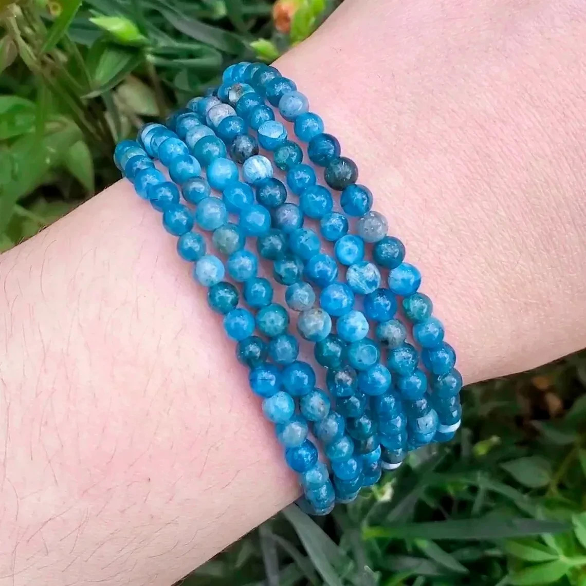 Natural Blue Apatite Beaded Bracelet Blue Gemstone Stretch Bracelet Handmade
