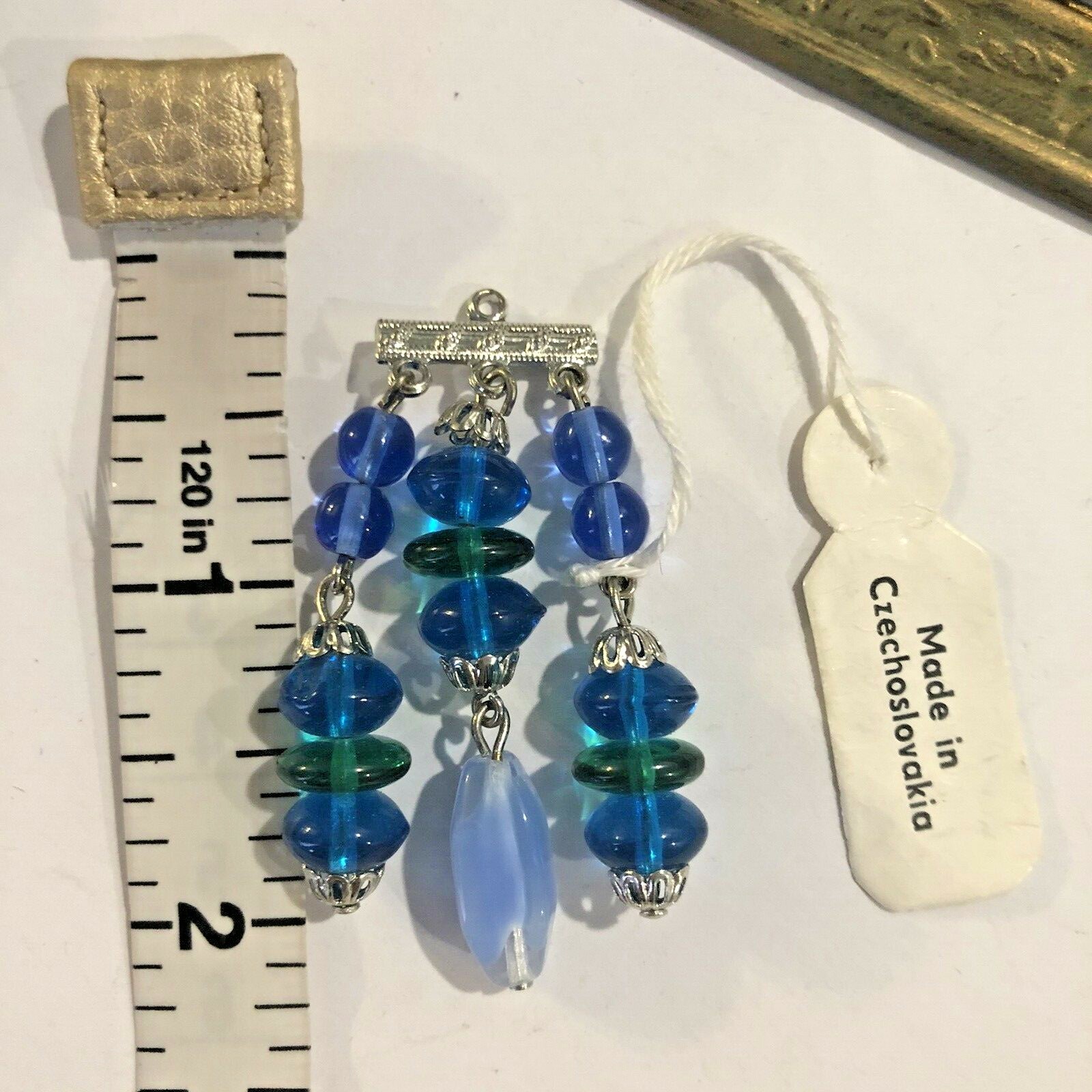 Vintage Czech Glass 14 Bead Tassel Pendant Blue Finished Dangle Silver Bead Caps
