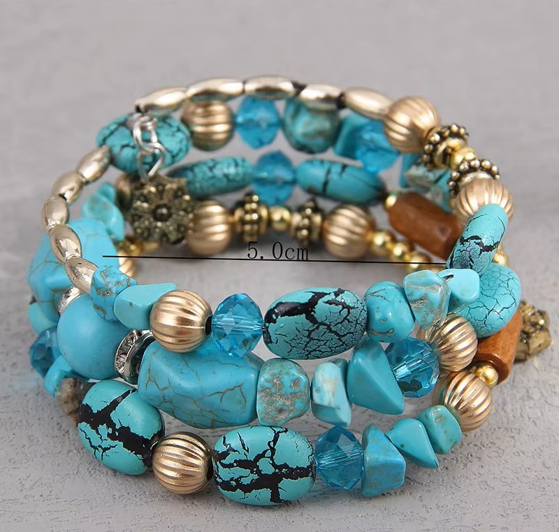 Bohemian Turquoise Color Multilayer Bangles Handmade Beaded Bracelet Jewelry