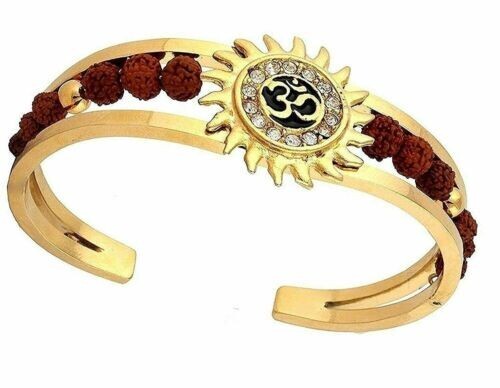 Rudraksh Gold Om Sun Cuff Bracelet for Men Stainless bracelet Kada
