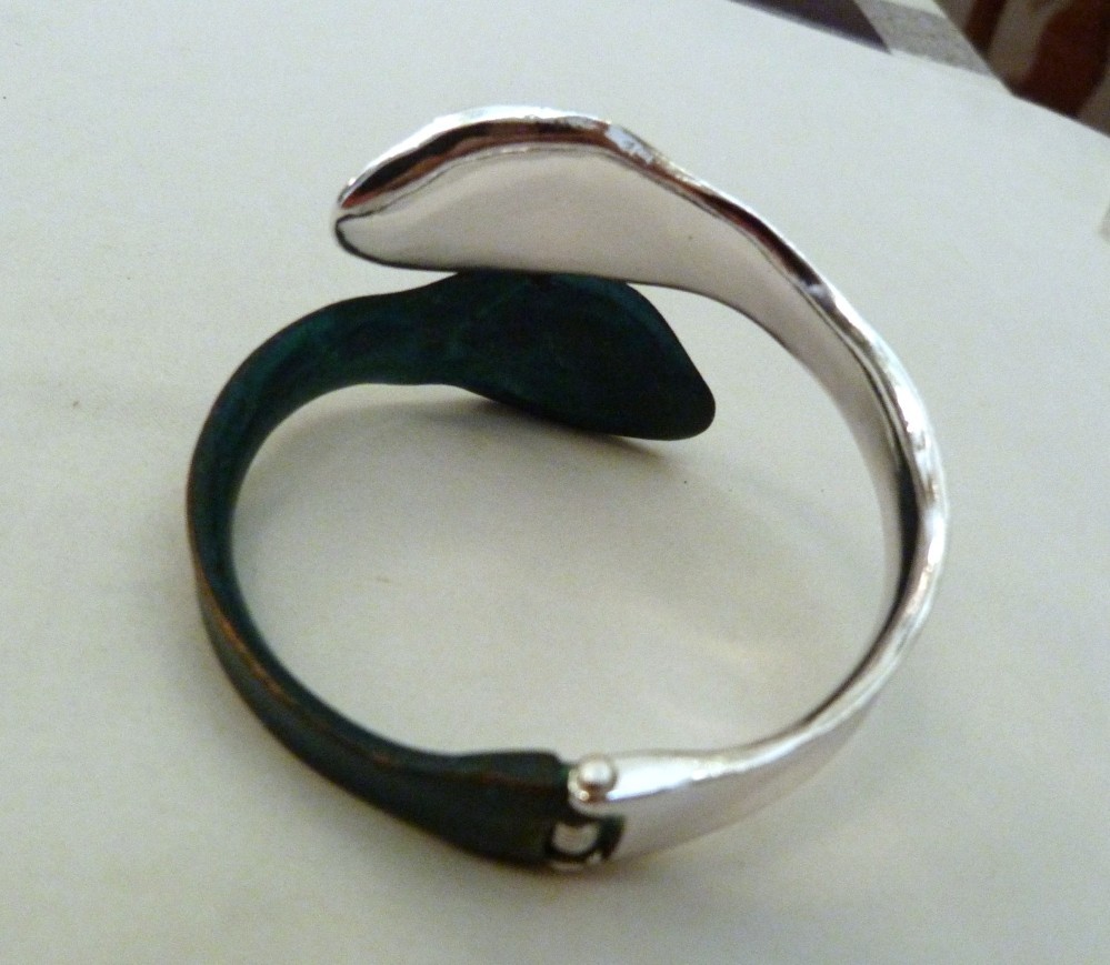 ROBERT LEE MORRIS SOHO SCULPTURAL OXIDIZED VERDIGRIS BRASS RHDOIUM BRACELET