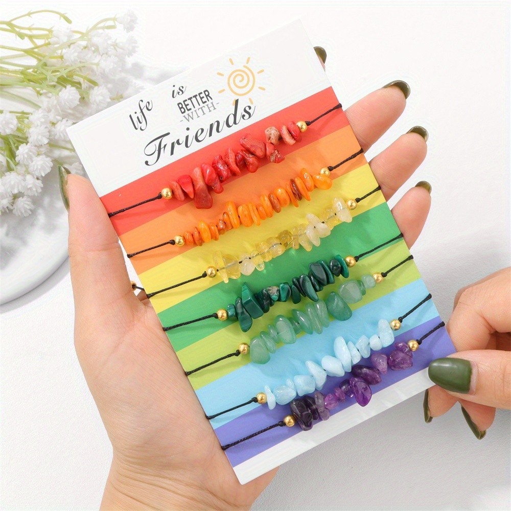 7 Pieces Irregular Natural Stone Handmade Bracelet Trendy Rainbow Jewelry Gift