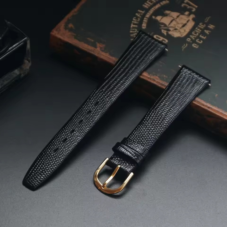 AMHUGE Vintage Lizard Embossed Calf Leather Watch Strap 12-21mm Soft Band