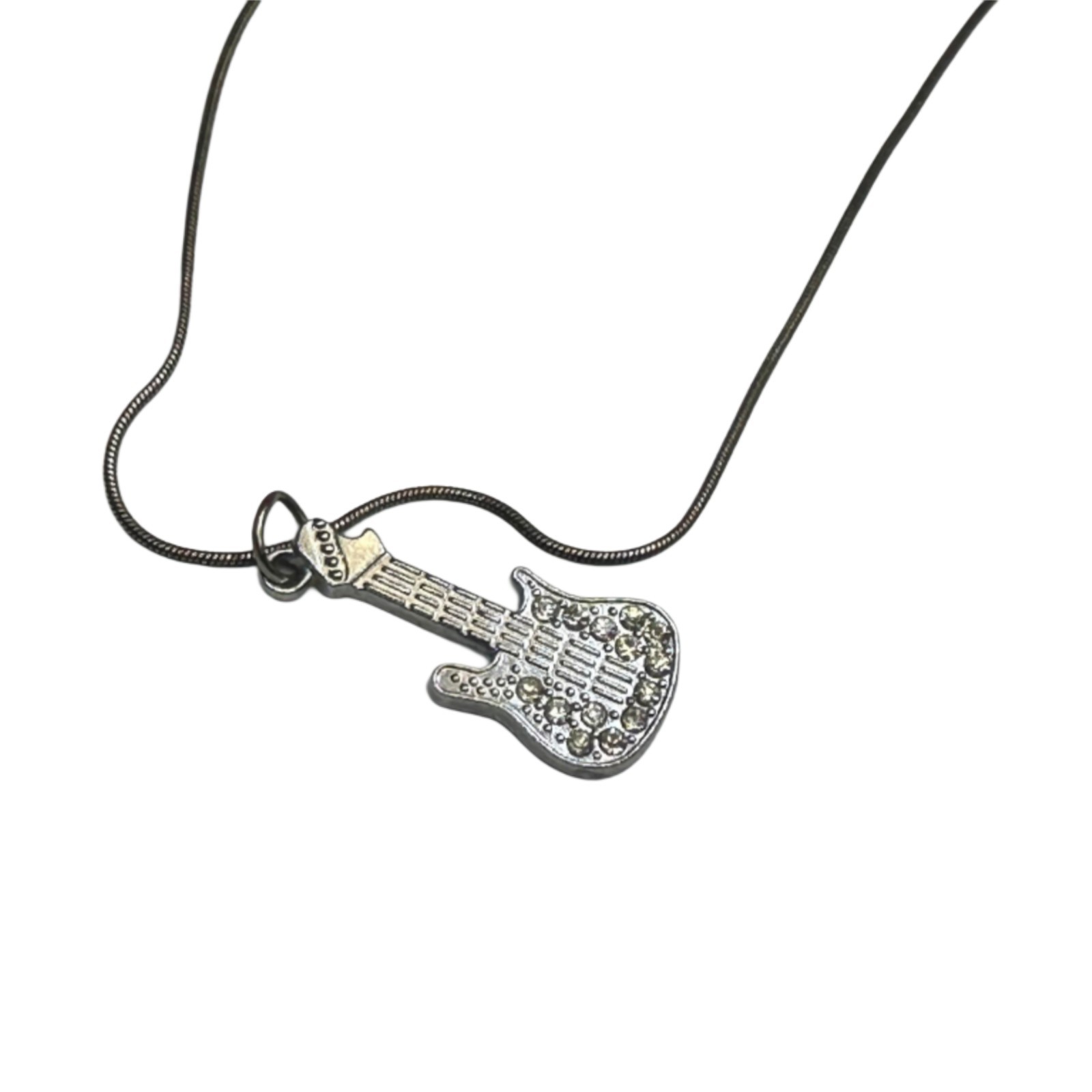 Sparkly Crystal Electric Guitar Pendant Necklace Stainless Steel Music Rock Gift