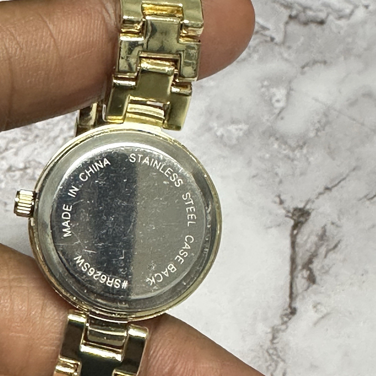 L & Co Watch Women Gold Tone Round Dial Crystal Bezel New Battery 7.25″
