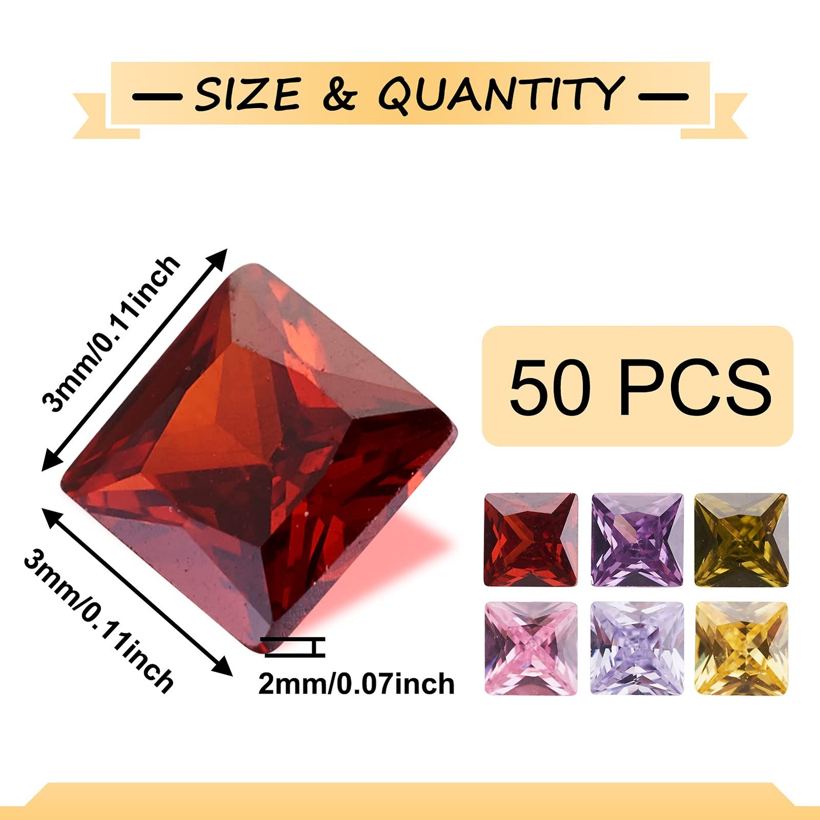 50Pcs Mixed Colors Cubic Zirconia Faceted Rhinestone Cabochons 3X3Mm Mini Flat B