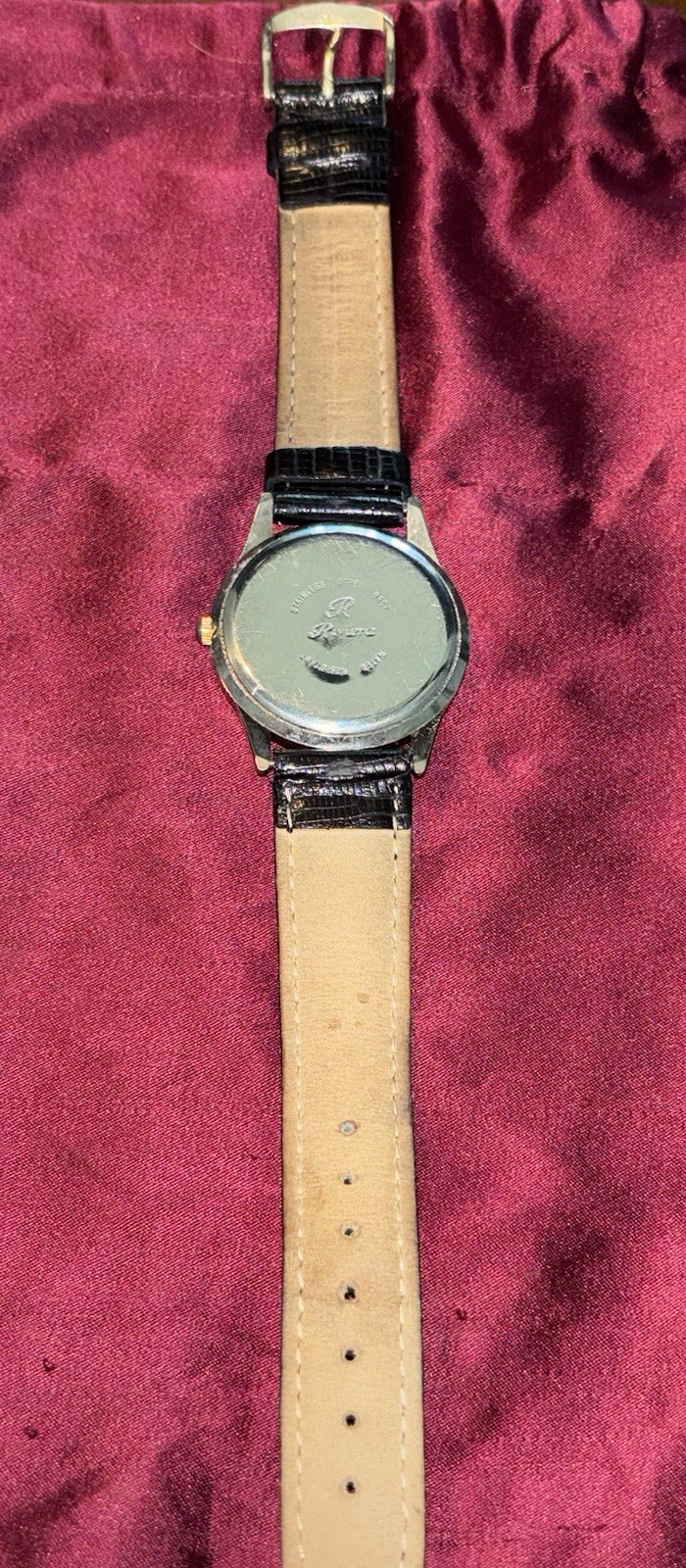 Riviera Vintage Watch Rare Black Dial SS Silver Case 36-39mm