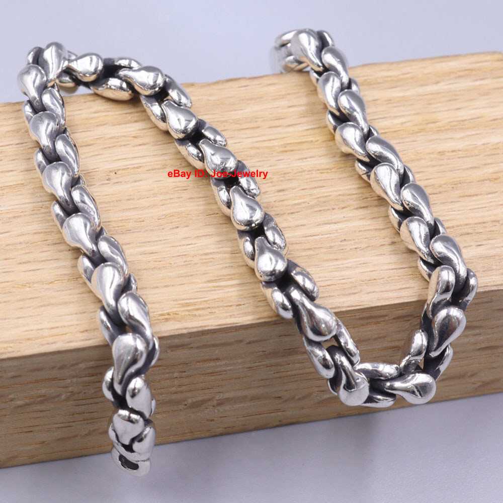 Pure 925 Sterling Silver Bracelet 5.5mm Unique Pear Link Chain Unisex 8.26inch