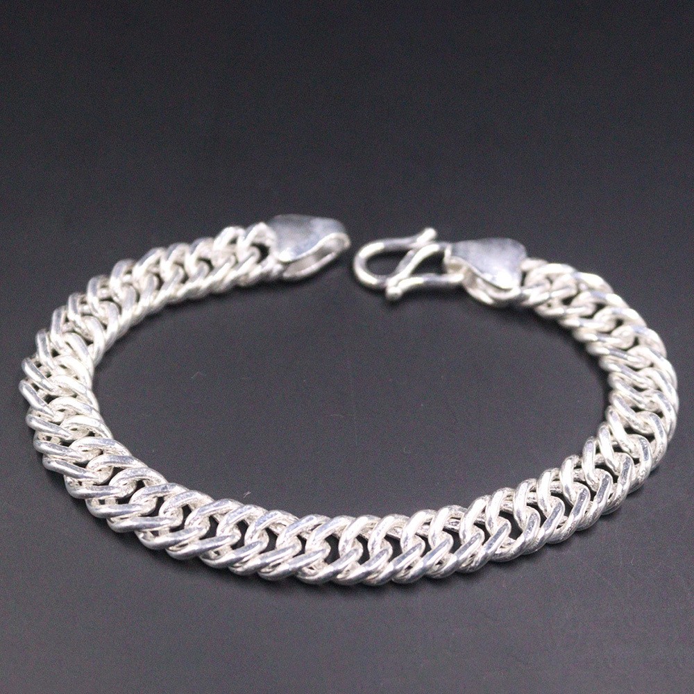 Pure S999 Fine Silver 9mm Wider Curb Link Chain Mens Womens Bracelet 7.9inch