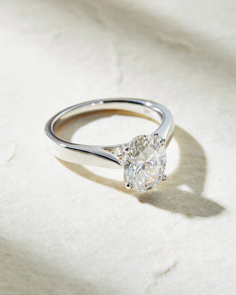 2.00Ct Oval Cut Natural Diamond Solid 14K White Gold Engagement & Wedding Ring