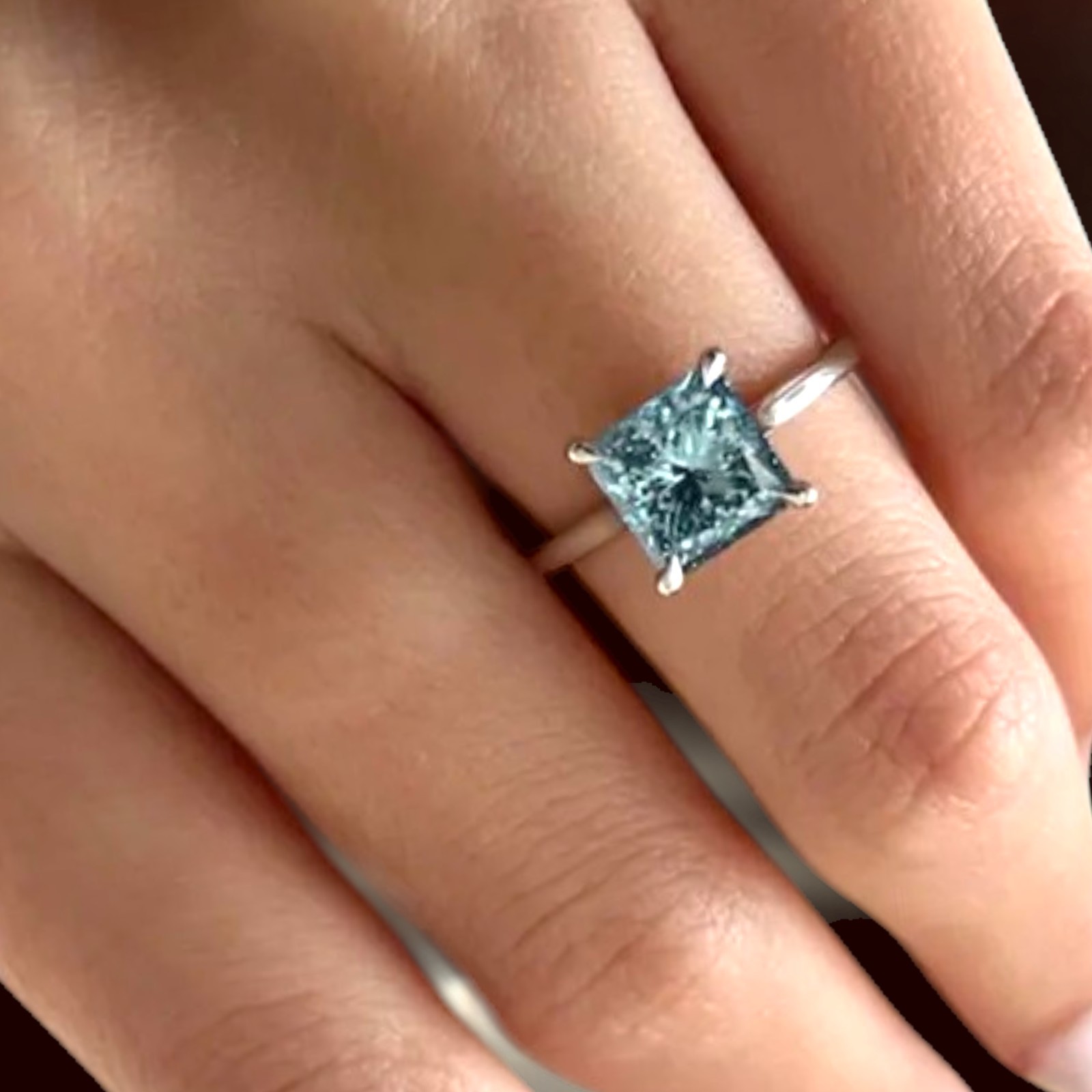 Lab Created Fancy Vivid Blue Women Diamond Ring Princess 2.00 Ct 14K White Gold