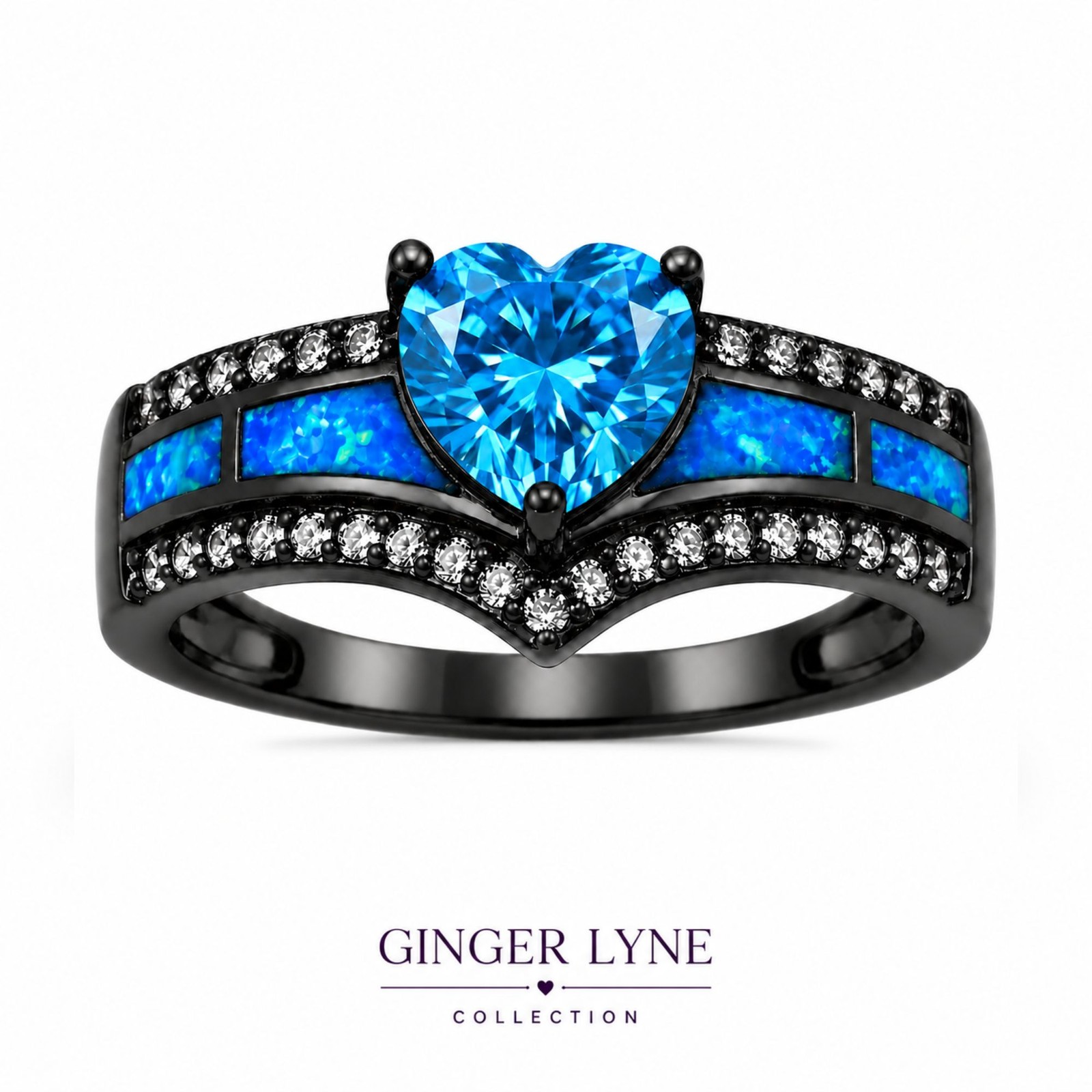 Black Engagement Ring for Women Mystic Topaz CZ Heart Promise Ring Gift for …