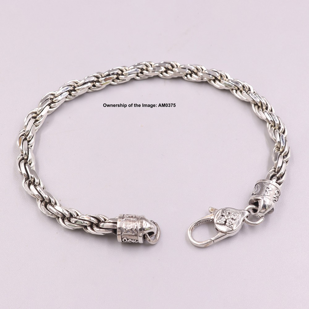 Real S925 Sterling Silver Men’s Bracelet 4mm Rope Link Chain 8.26inch 24-26g