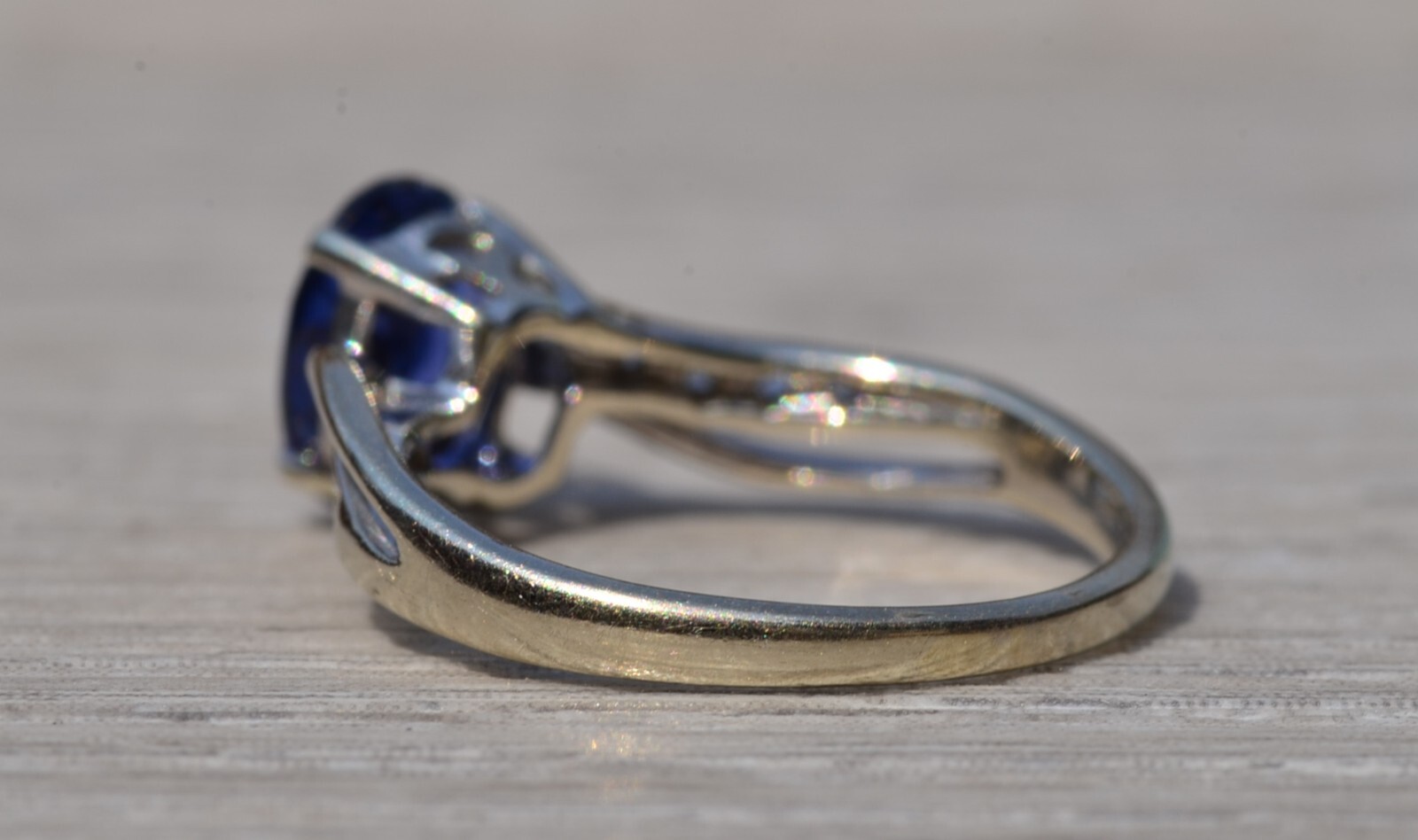 White Gold Diffused Sapphire Bypass Ring