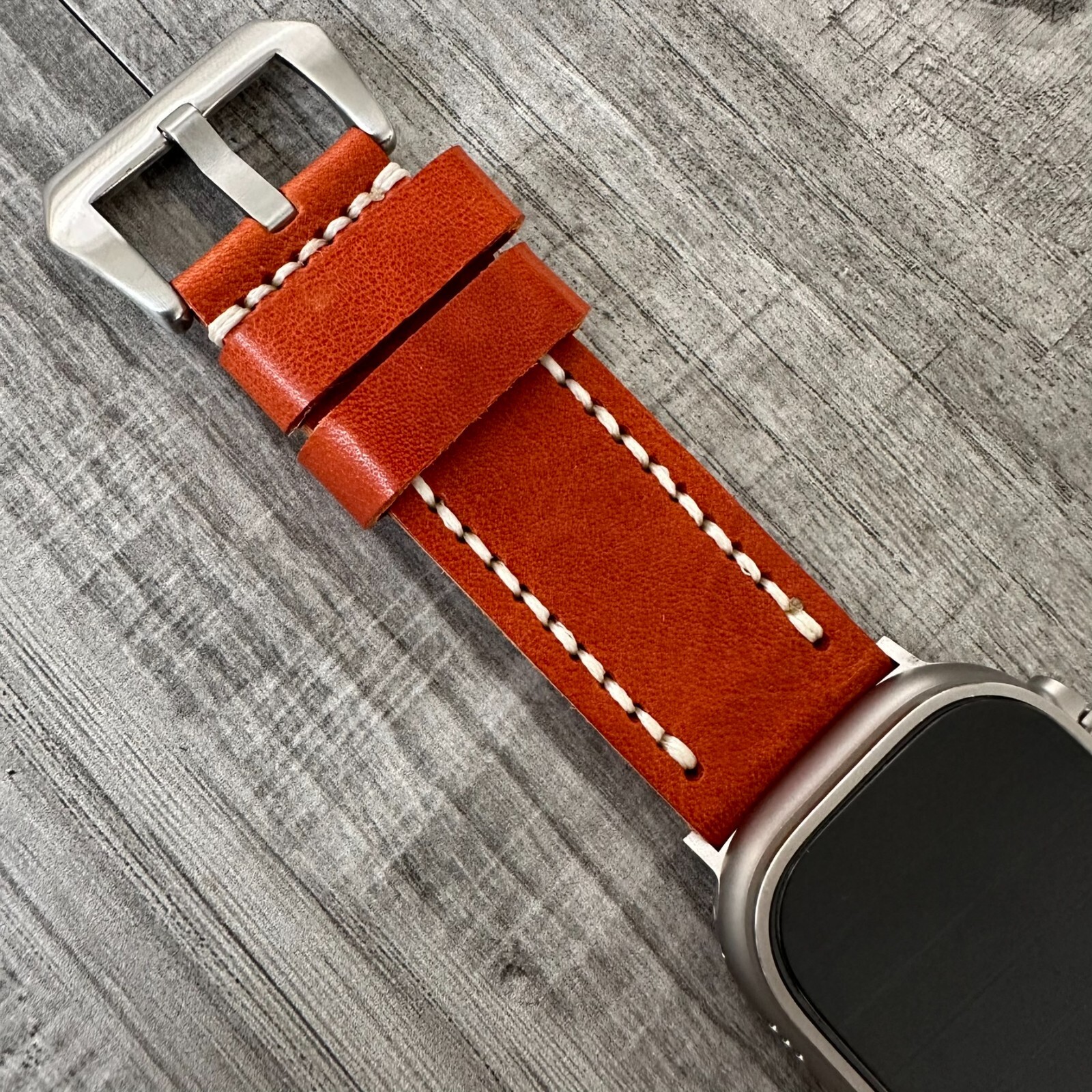 For NEW Apple Watch Ultra 1 2 49mm Dark Orange Leather watch Band Strap