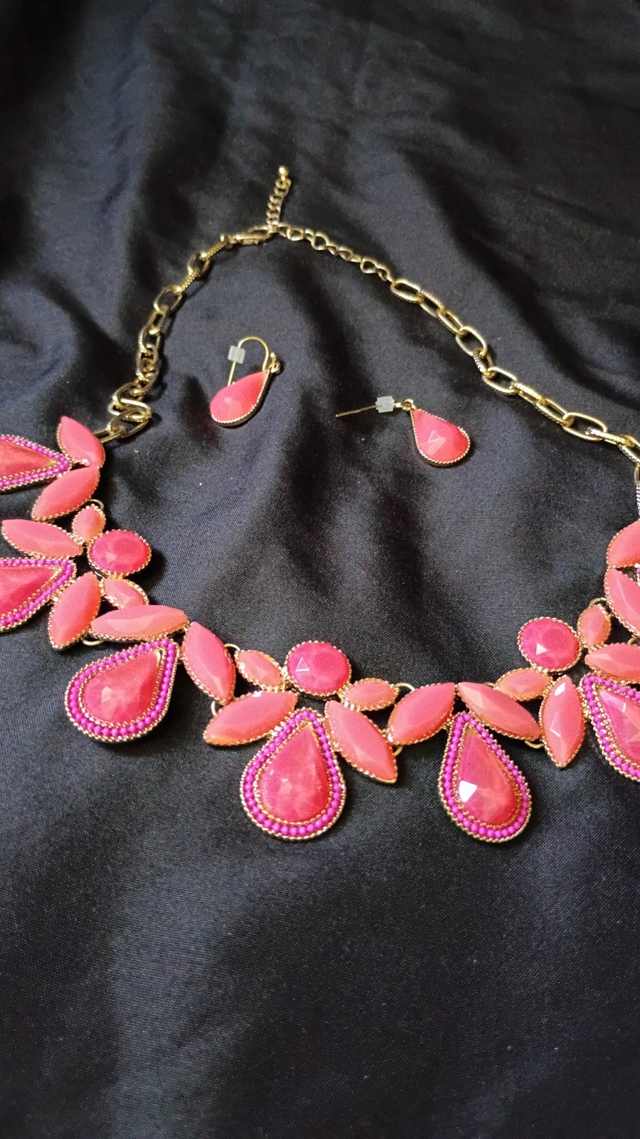 Pink And Gold Plated Necklace With Earring Set