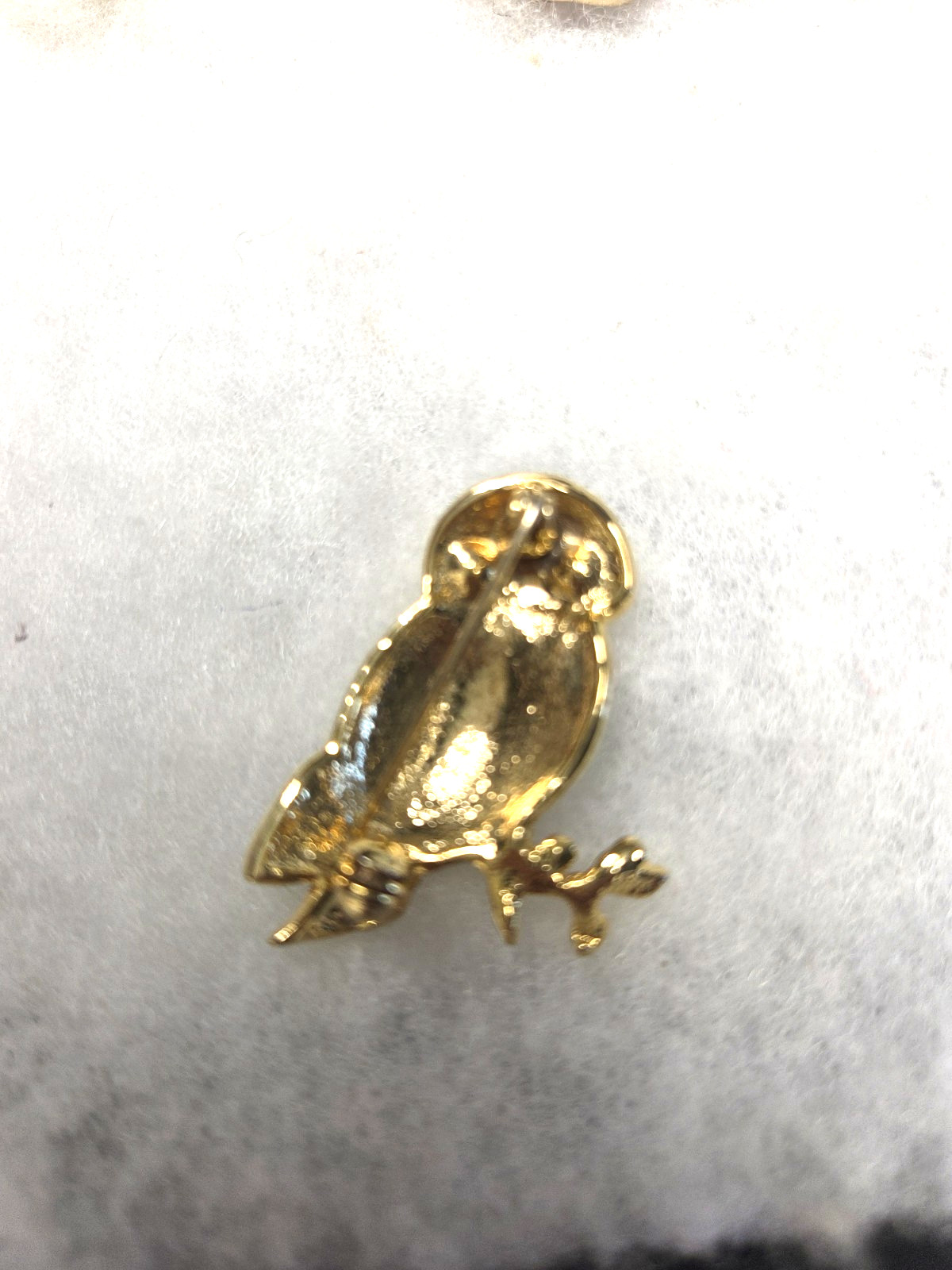 Vtg nos gold tone Owl enamel rhinestone eyes Pin