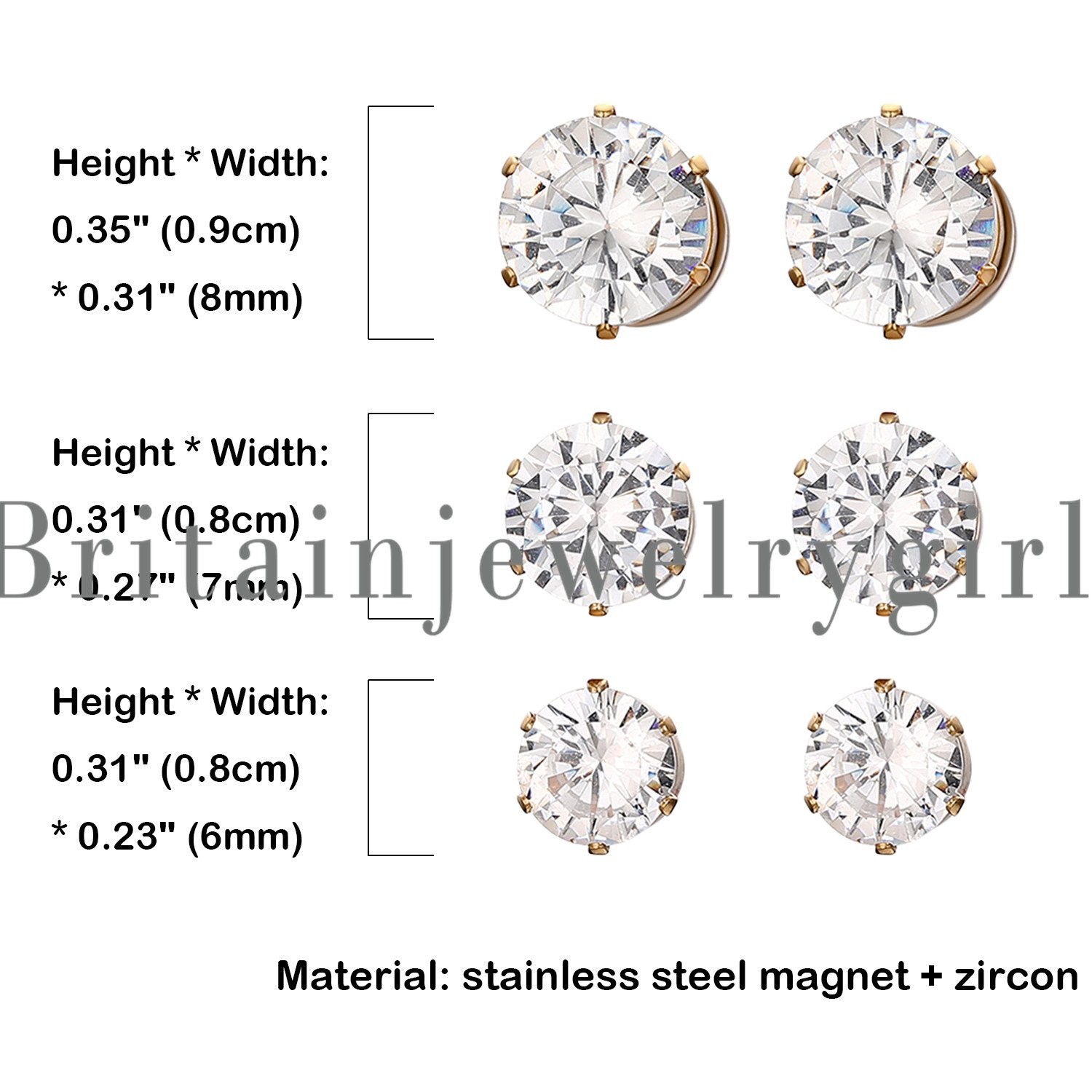 Men Women Stainless Steel Round CZ Magnetic Stud Earrings Non-Piercing Clip On