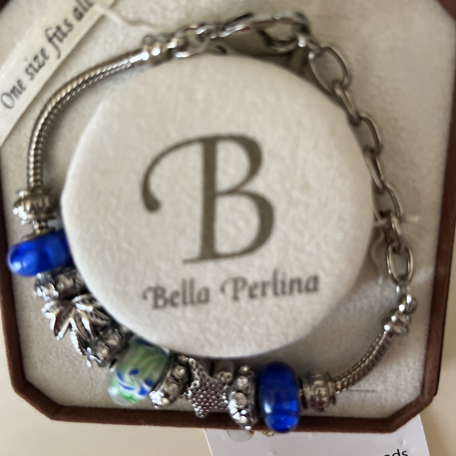 NIB~Bella Perlina European Charm Bracelet – Themed Tropical, Blue, Silver