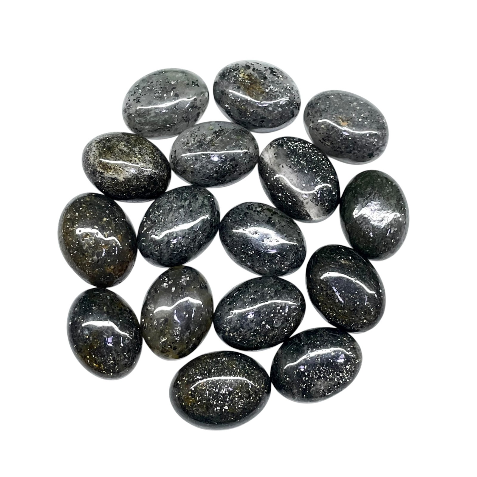 16 Pcs Natural Black Sunstone 20-21mm Loose Cabochon Sparkling Glitter Gemstones