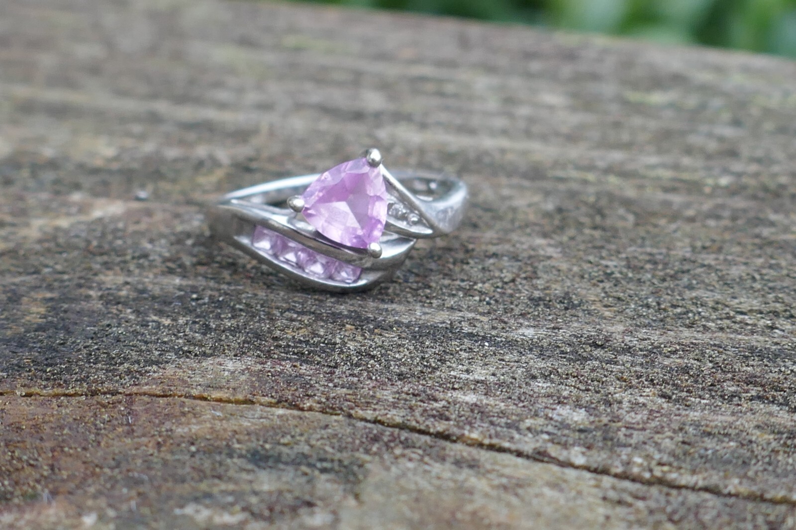 Vintage 10k White Gold Pink Sapphire & Diamond Accent Ring – Size 6.75